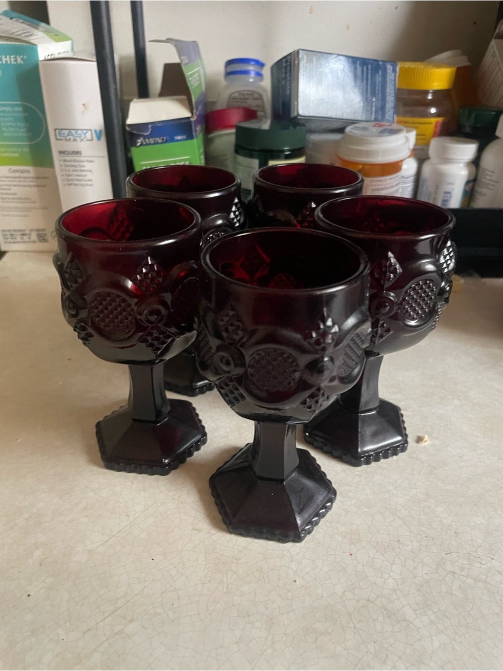 4piece burgundy Avon glasses